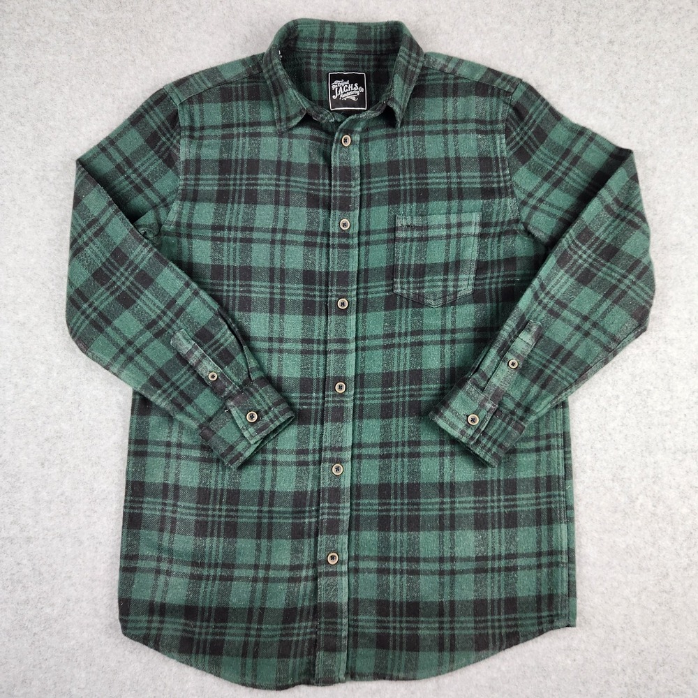 JACHS NY Boys Size 14 L Flannel Shirt Green Black Plaid Long‎ Sleeve Super Soft